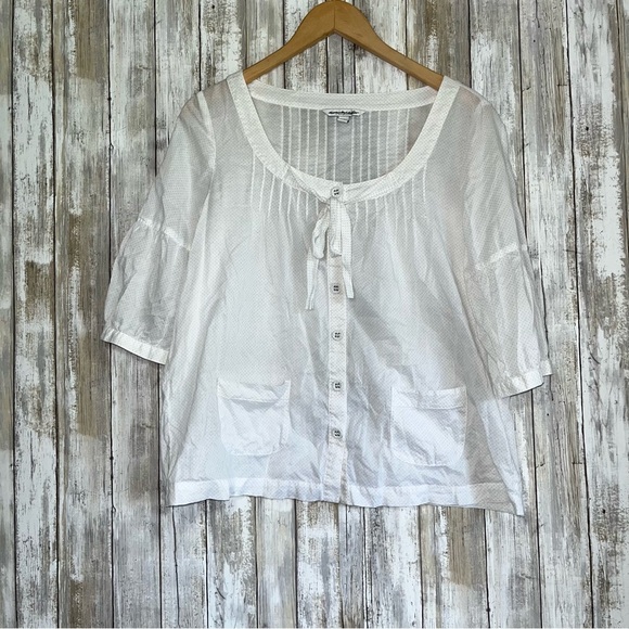 American Eagle Outfitters Tops - American Eagle White Polka Dot Pocket Blouse
